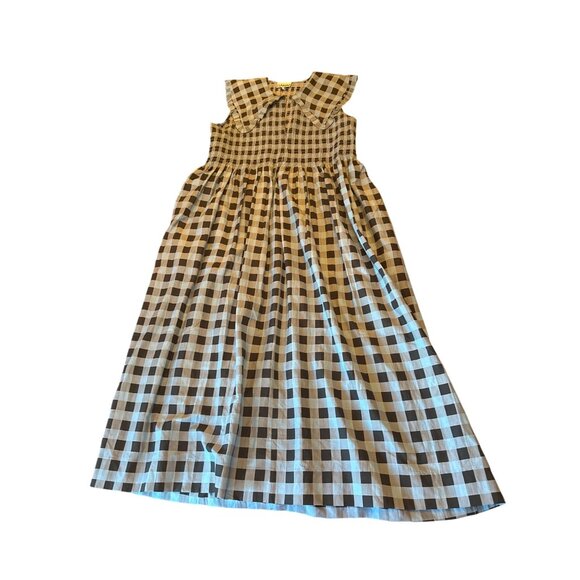 Ganni Checkered Cotton & Silk Midi Dress Size 40 US 8 Cottage Prairie - Picture 1 of 6